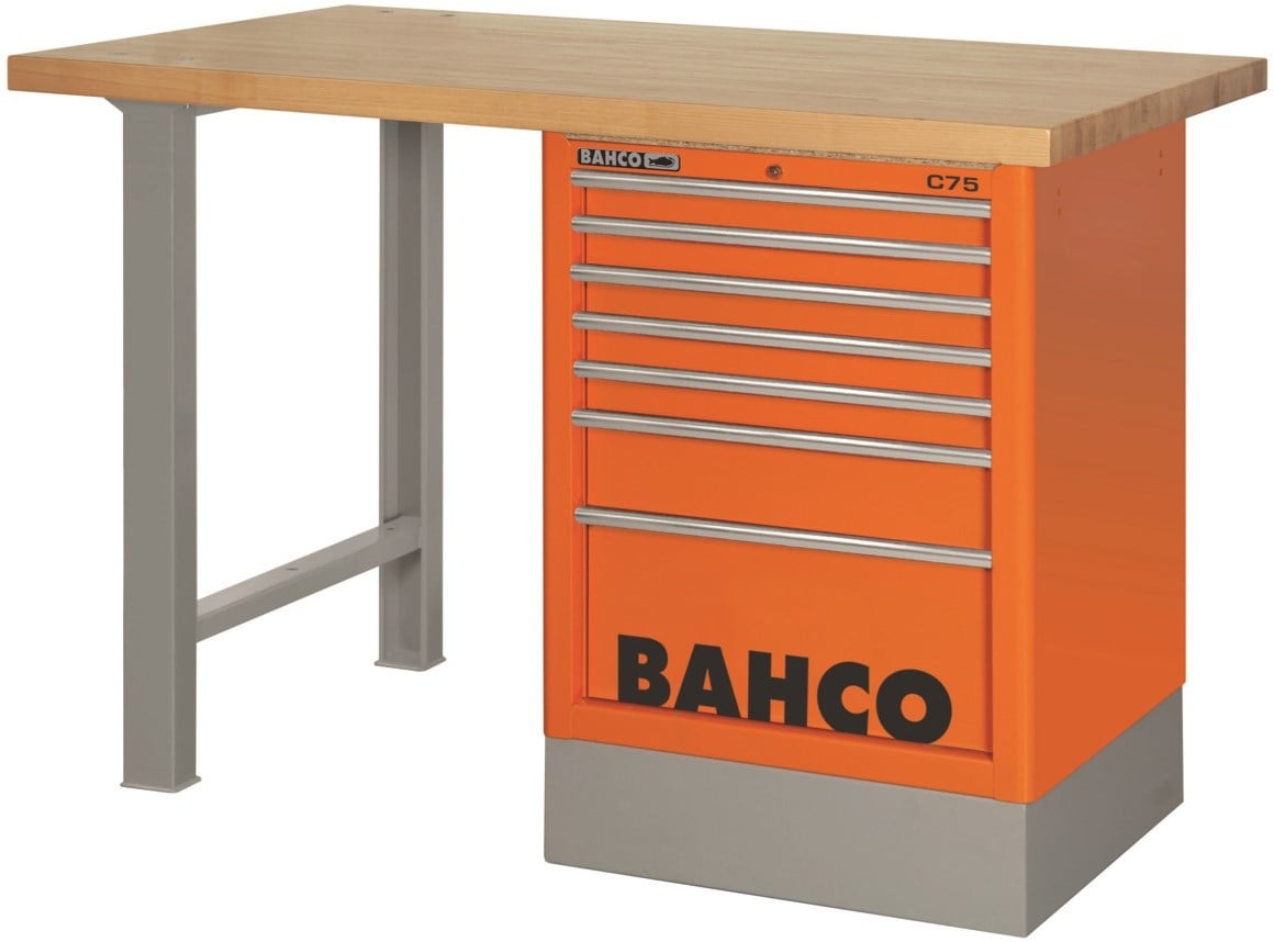 Bahco 1495K7CWB15TW Werkbank met 6 lades + Houten Blad oranje 1500x750x1030 mm