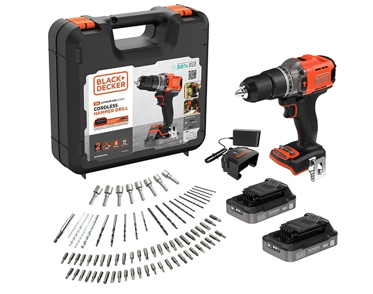 Black & Decker BCD383D2XKA-QW Accu Boormachine 2x 18V 2.0Ah accu en accessoireset 80-delig in koffer