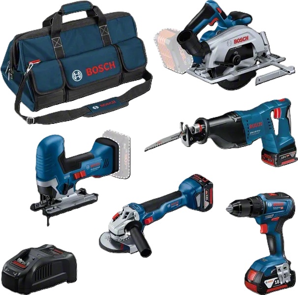 Bosch Blauw 0615A5004E 5-delige Comboset – Professionele 18V Gereedschapsset met Tool Bag