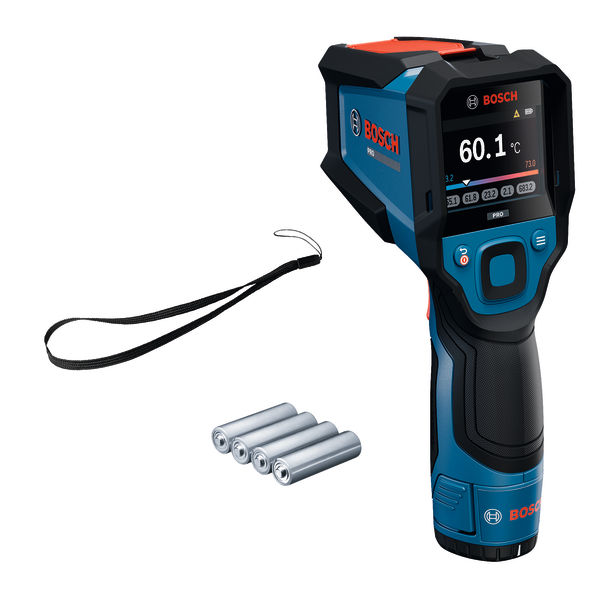 Bosch Blauw 0601083A00 GIS 12V-700-14 Infraroodthermometer AA1 batterijadapter, 4x batterij 1,5V LR6(AA), handlus)