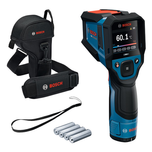 Bosch Blauw 0601083B00 GIS 12V-800-16 Infraroodthermometer AA1 batterijadapter, 4x batterij 1,5V LR6 (AA), handlus, opbergetui)