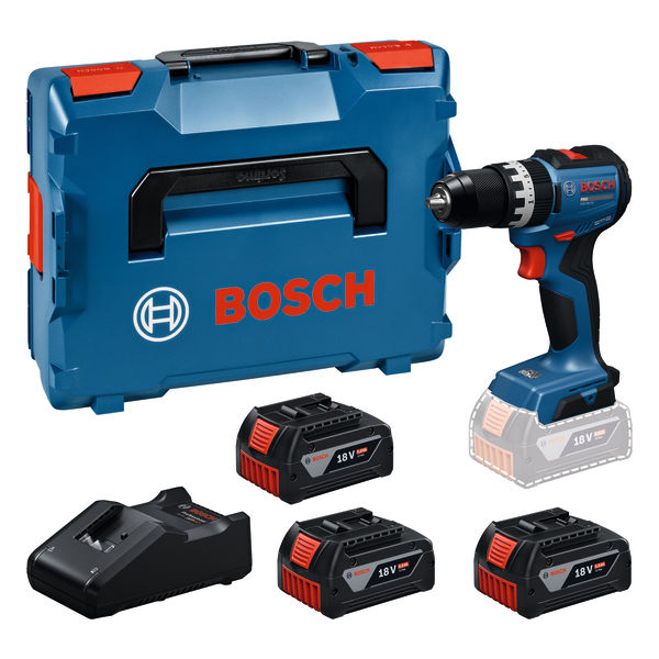 Bosch Blauw 06019S0128 GSB18V-52 Accuschroefboormachine 3x 18V 5.0Ah acu en lader GAL18V-40 in L-BOXX