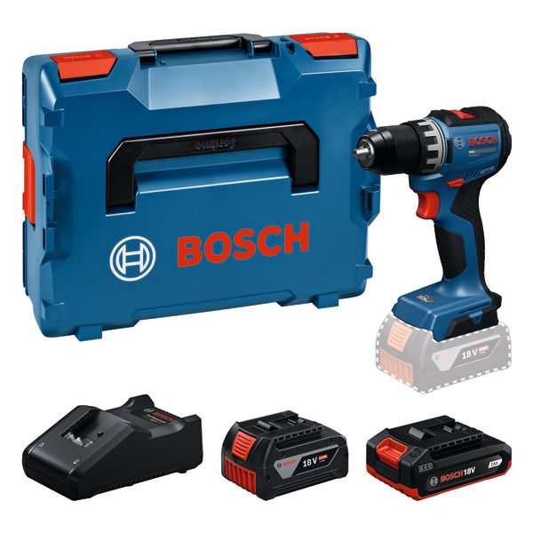 Bosch Blauw 06019S0024 GSR18V-52 Accuschroefboormachine 1x 18V 2.0Ah en 1x 18V 4.0Ah accu's en lader GAL18V-40 in L-BOXX