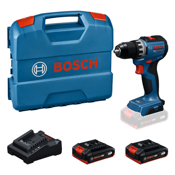 Bosch Blauw 06019S0025 GSR18V-52 Accuschroefboormachine 2x 18V 2.0Ah accu en lader GAL18V-20 in L-Case