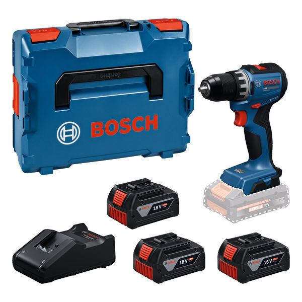 Bosch Blauw 06019S0027 GSR18V-52 Accuschroefboormachine 3x 18V 5.0Ah accu's en lader GAL18V-40 in L-BOXX