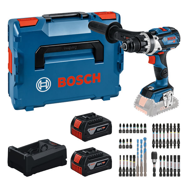 Bosch Blauw 0615A500E3 GSR 18V-110 C Accuschroefboormachine 2x 18V 5.0Ah accu en lader GAL12V/18V-80 + 35-delige bitset in L-BOXX