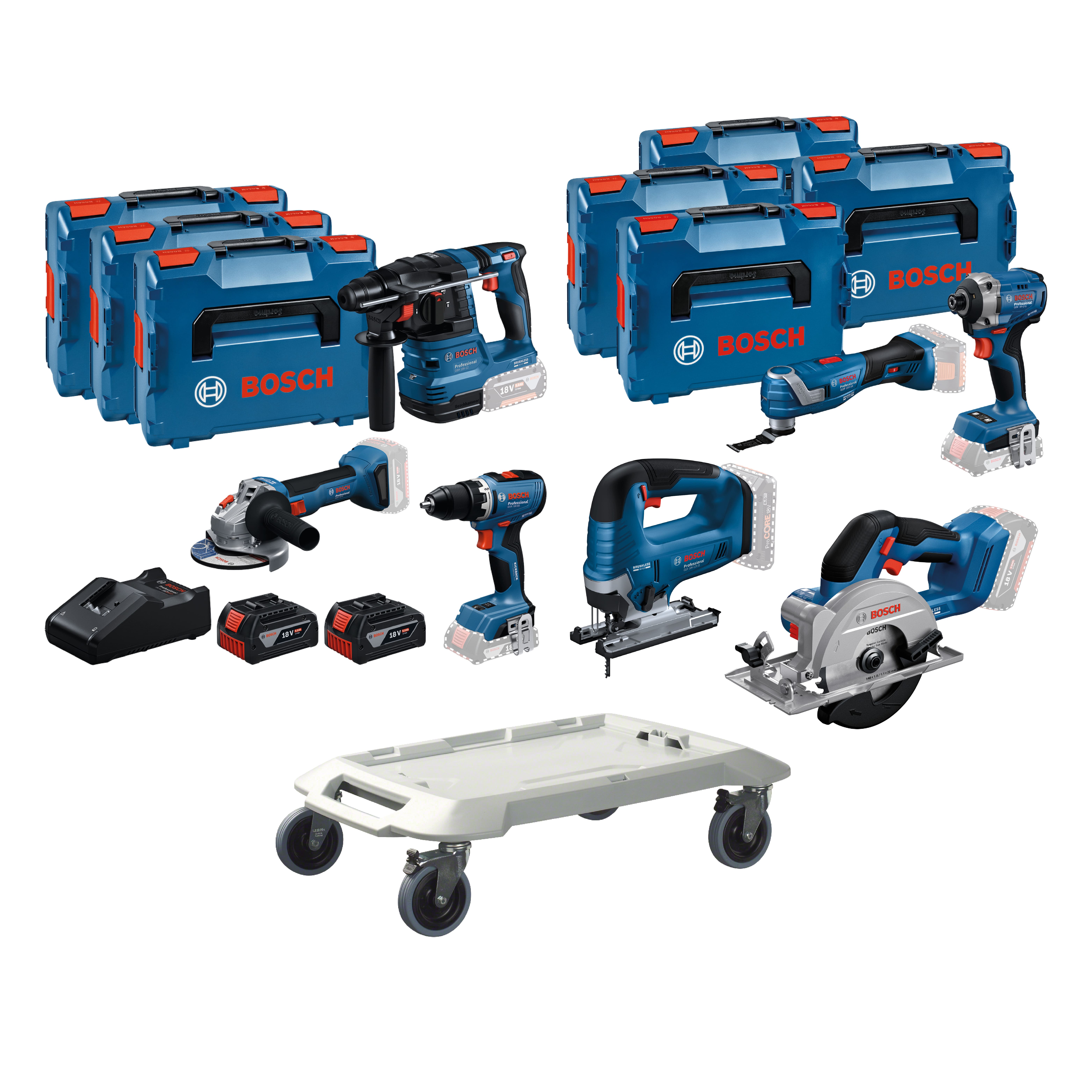Bosch Blauw BoschTN7 7-delige Comboset – Professionele 18V Gereedschapsset met L-Boxx Roller