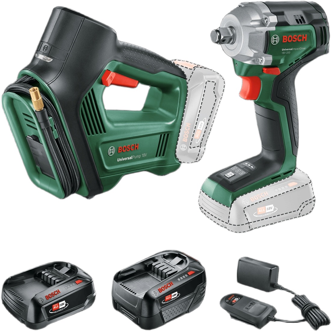 Bosch Groen 0615A5009C Accutoolkit Combipack 2 machines 1x 18V 2.0Ah, 1x 18V 4.0Ah en lader in doos