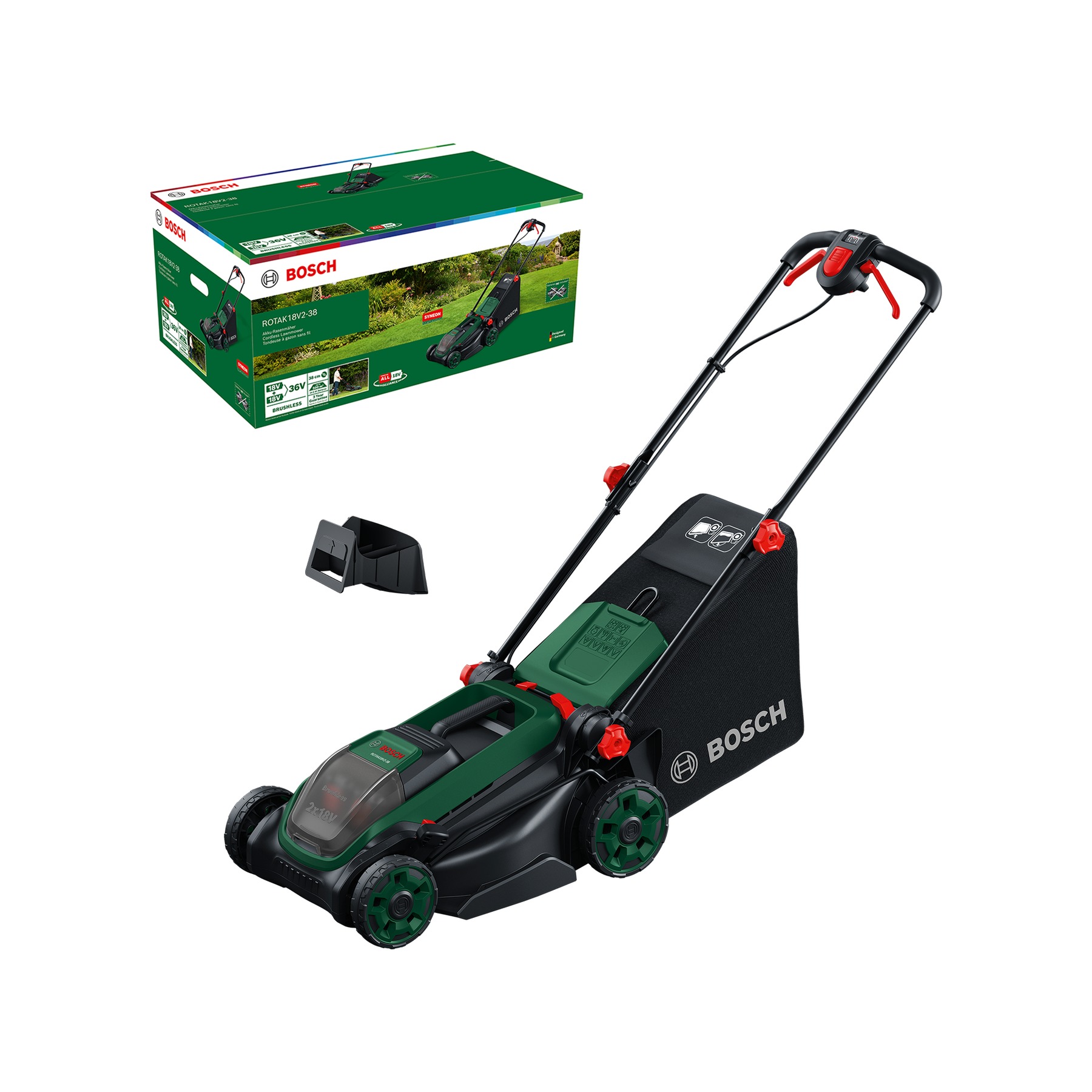 Bosch Groen 06008B9M01 Rotak 18V2-38 Accumaaier excl. accu en lader 1x mulchplug in doos