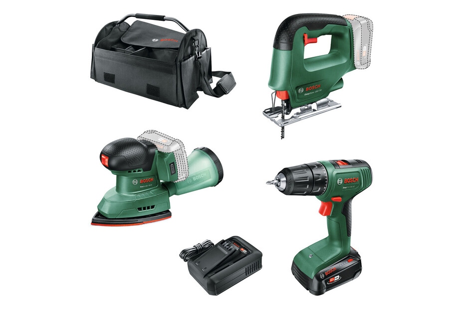 Bosch Groen 0615A500AA Accutoolkit Combipack 3 machines 1x 18V 2.5Ah accu en lader AL 18V-44 en gereedschapstas in doos