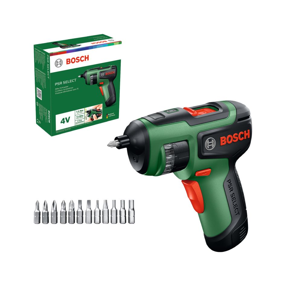 Bosch Groen 0603977100 PSR Select 4V Accuschroevendraaier 1x 4V 2.0Ah accu + bitset 12-delig in doos