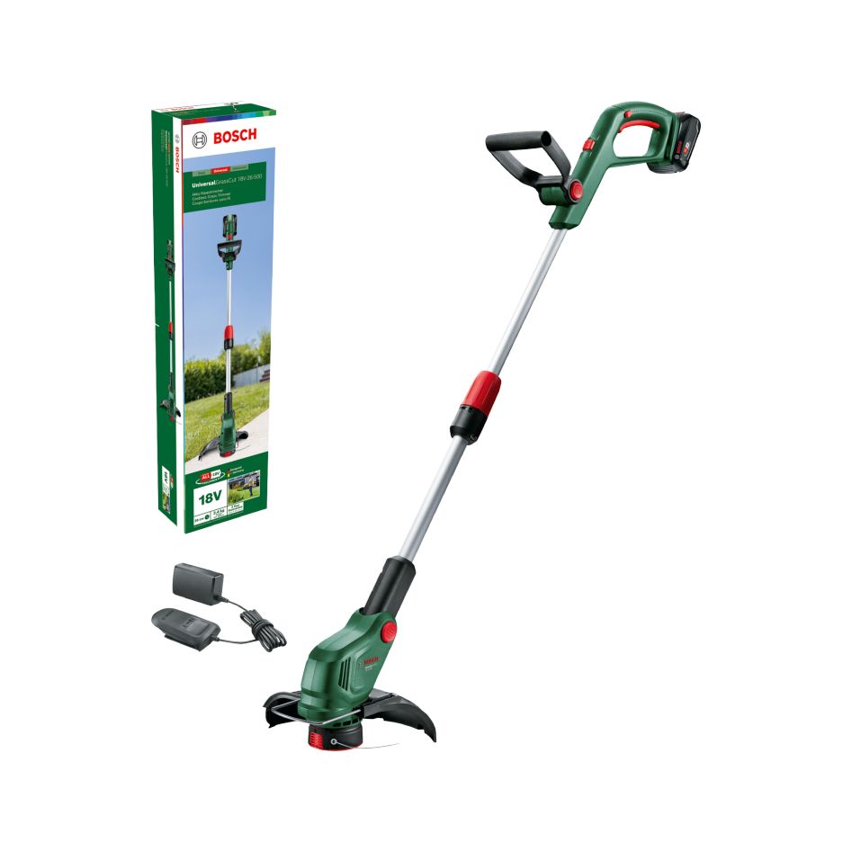 Bosch Groen 06008C1F00 UniversalGrassCut 18V-26-500 Accutrimmer 1x 2,0 Ah en lader AL 18V-20 in doos