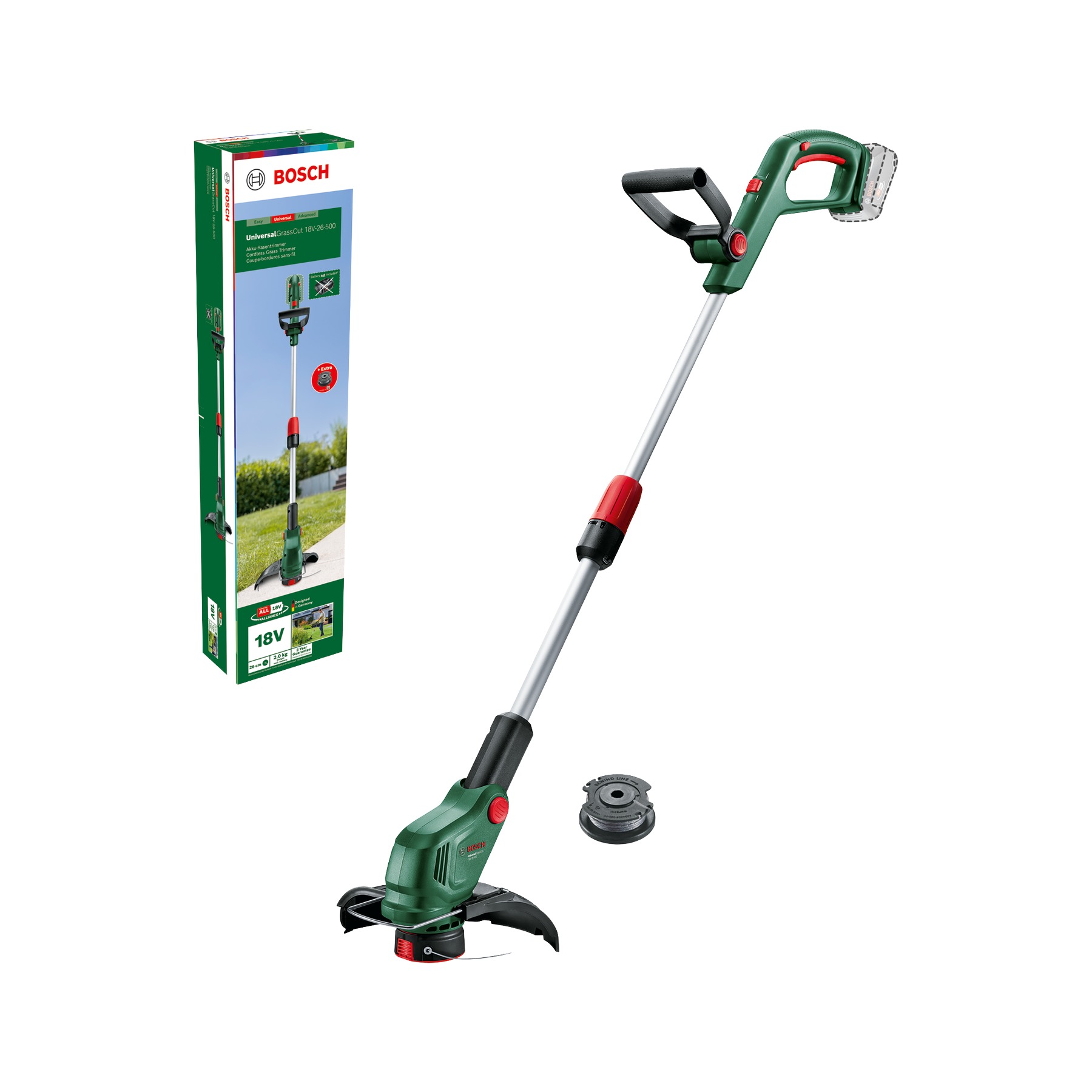 Bosch Groen 06008C1F04 UniversalGrassCut 18V-26-500 Accutrimmer set excl. accu's en lader in doos