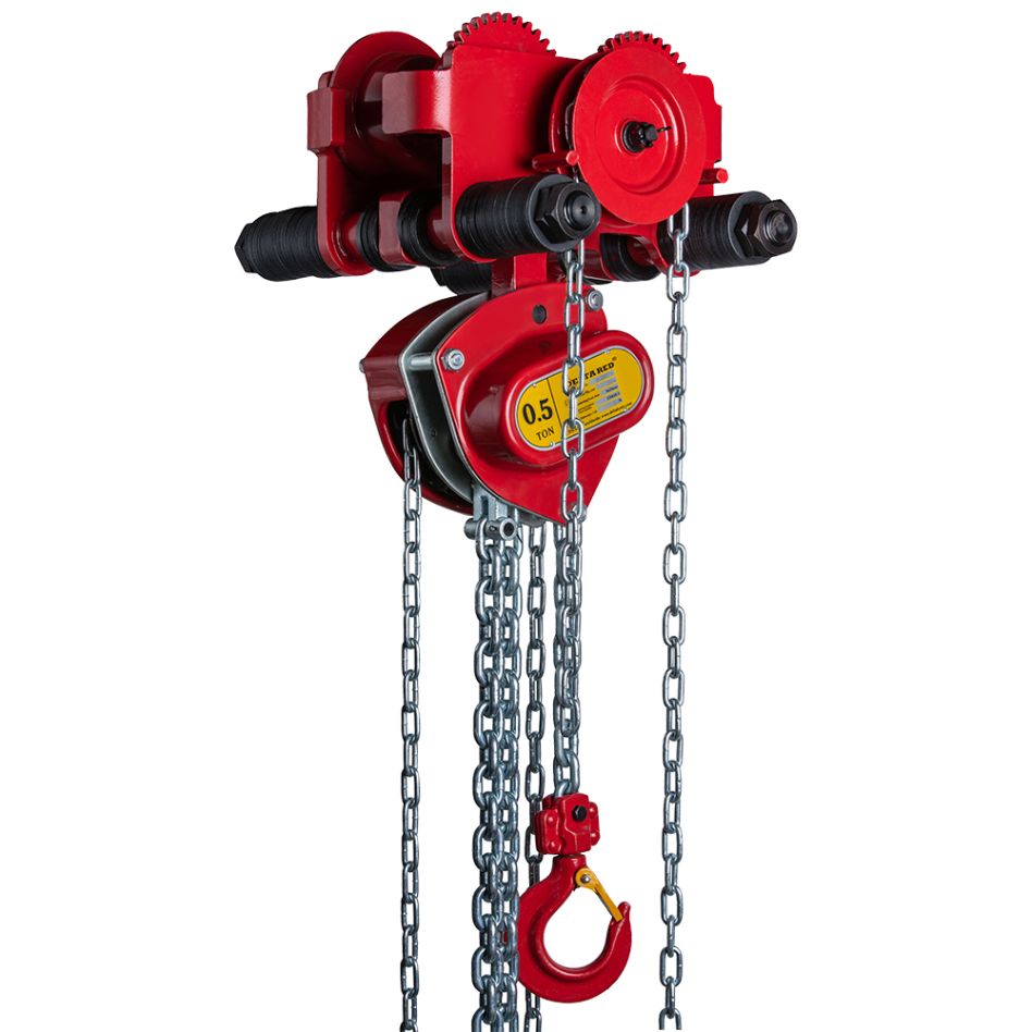 DELTA RED DR.0.09100503 Handkettingtakel met overlastbeveiliging i.c.m. kettingloopkat  0,5 ton met 3 meter hijshoogte