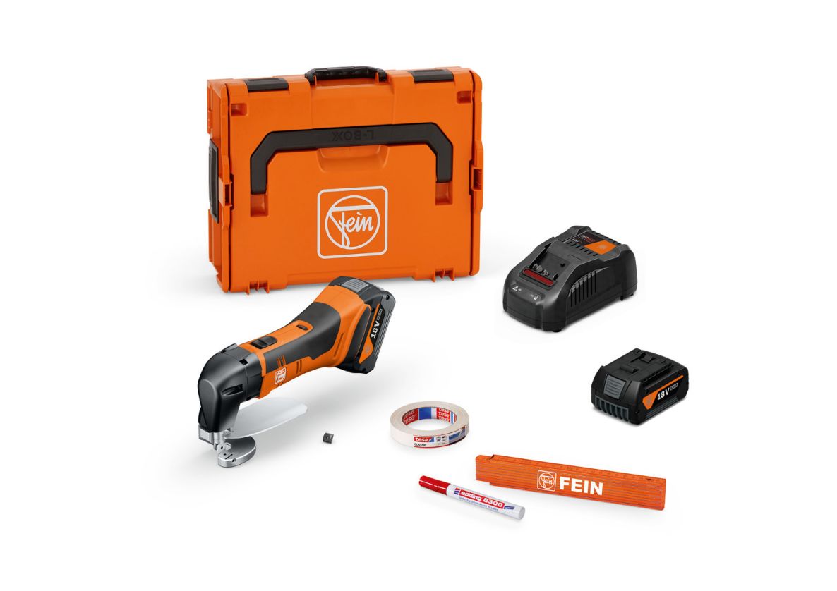 Fein 71300664000 ABLS 18 1.6 E AS Accu-plaatschaar basisset tot 1,6 mm 2x 18V 5.0Ah accu's en lader L-BOXX koffer