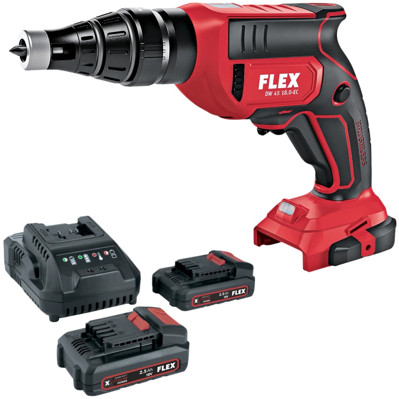 Flex-tools 535128 DW 45 18.0-EC C & P-Set 22 Q Accu-droogbouwschroever 18V incl. 2x2.5 Ah en lader in doos