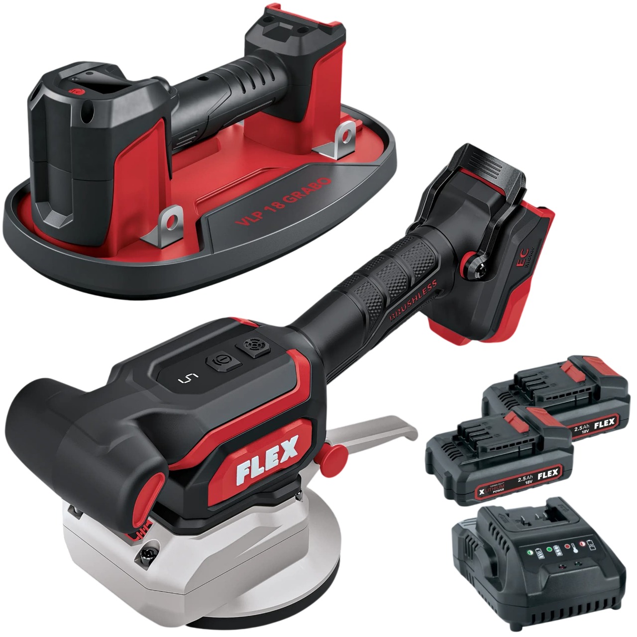 Flex-tools 535929 VLP 18.0 C & TV 18-EC C Accu-vacuümheffer 18V Grabo + Accu-tegeltriller 18V set incl. 2.5 Ah en lader in doos