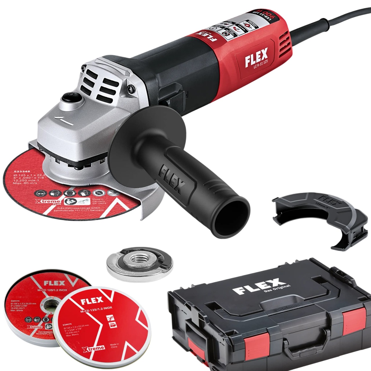 Flex-tools 535937 LE 9-11 125 Haakse slijper 900W incl. slijpschijvenset en spanmoer in L-boxx