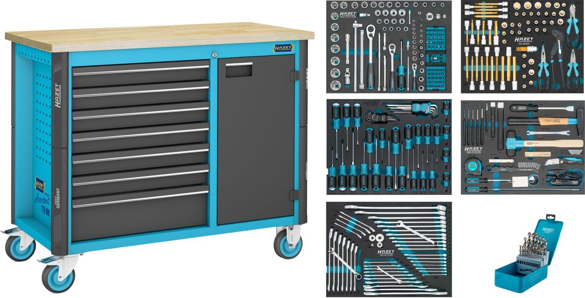Hazet 179NW-7/320 Werkbank rijdend Assistent 179NW + assortiment 320-delig 7 lades (6x ondiep, 1x diep)