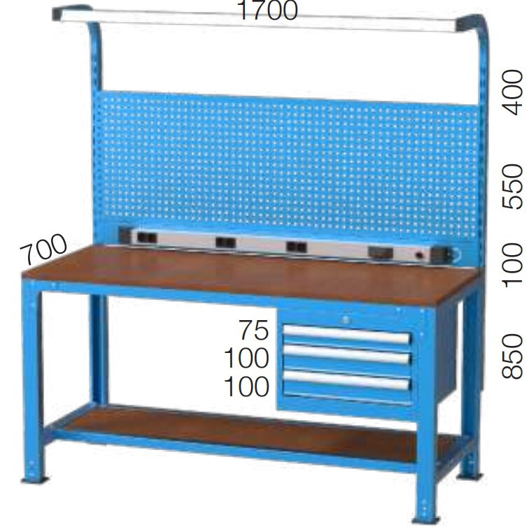 Huvema K3770 Werktafel 170 x 70 cm met TL-verlichting en MDF werkblad 