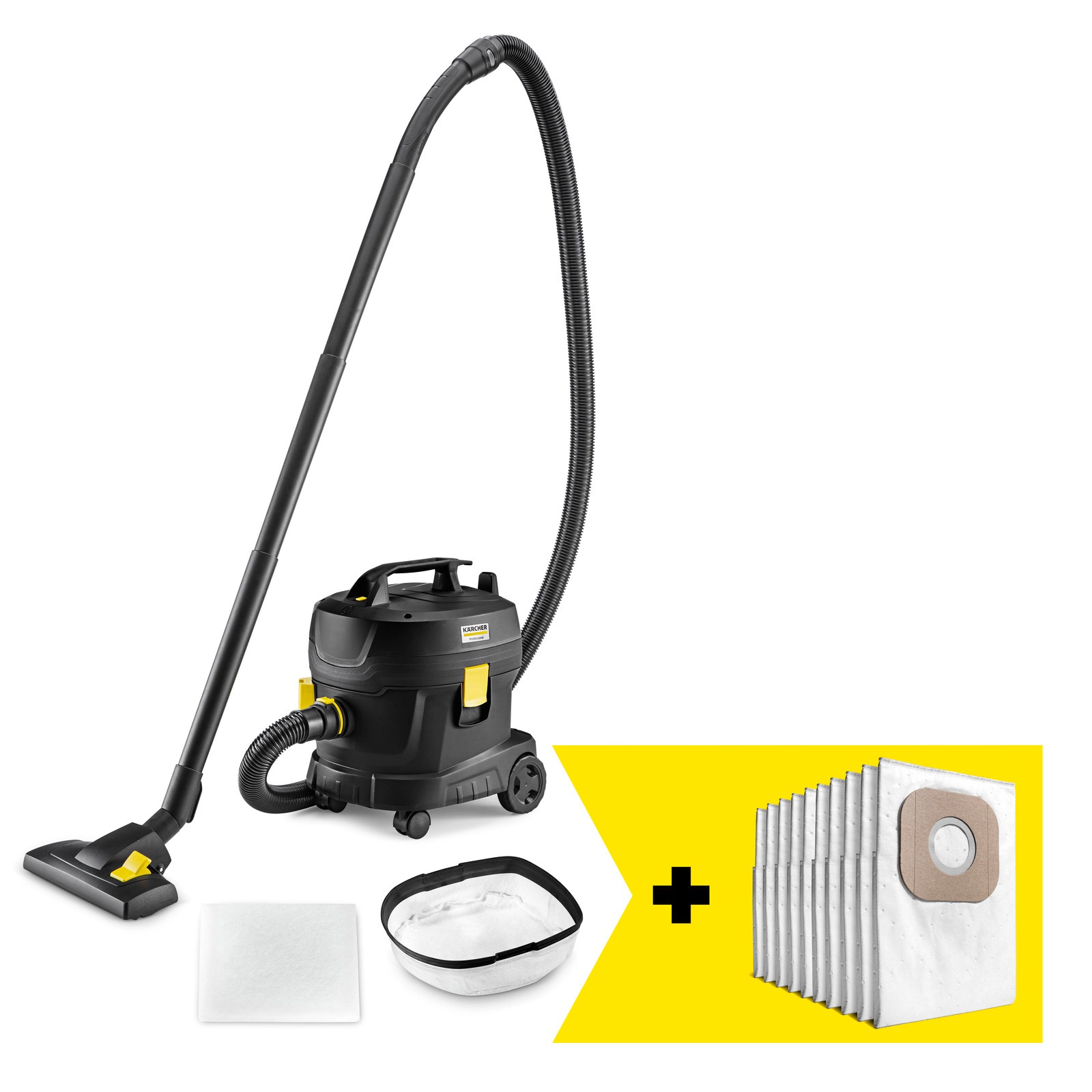 Kärcher Professional 1.527-222.0 T 11/1 Classic Adv Re!Plast Go!FurtherZwarte Stofzuiger 230V 11L 40l/s 23.5kPa incl. 10x filterzakken en accessoires