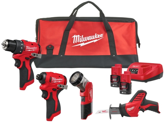 Milwaukee 4933499693 M12 BLPP4A Powerpack 4 machines 2x 2,0Ah en lader in Contractor bag