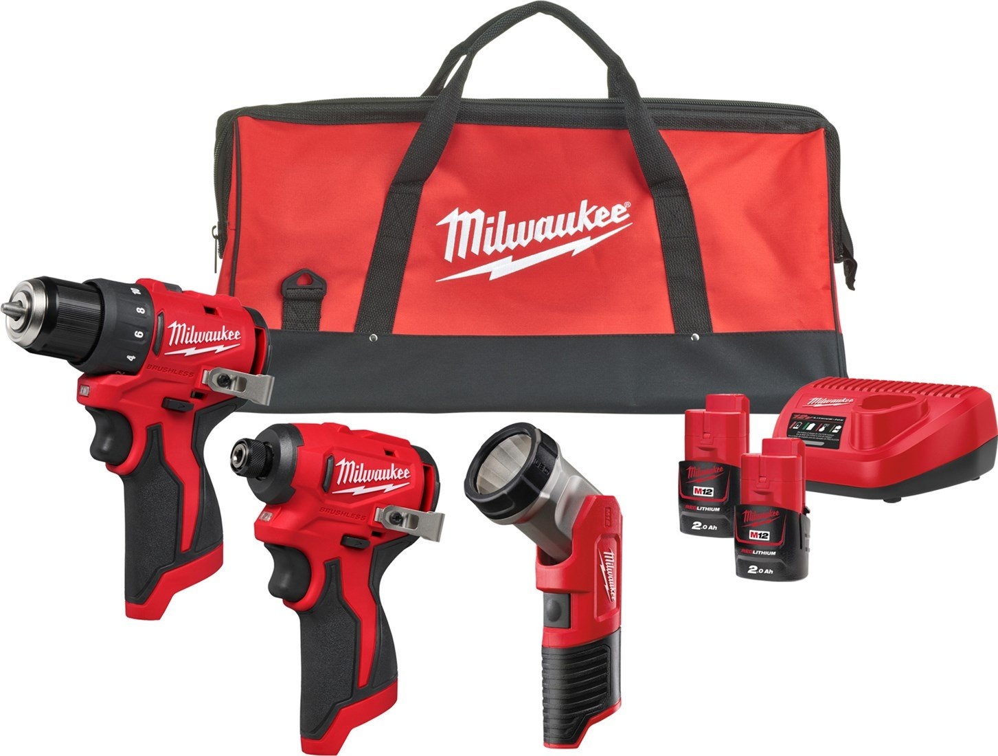 Milwaukee 4933499694 M12 BLPP3A Powerpack 3 machines 2x 2,0Ah en lader in Contractor bag