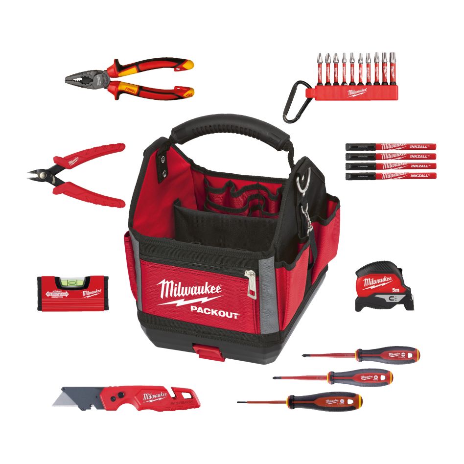 Milwaukee Accessoires 4932500547 Elektriciensset in PACKOUT 25 cm Tote Toolbag 23-delig