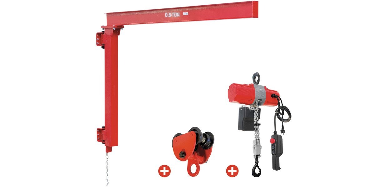 MW-Tools 729840199 PHM500SET2 Wandzwenkkraan 500 kg incl. elektrische kettingtakel 6 m en trolley