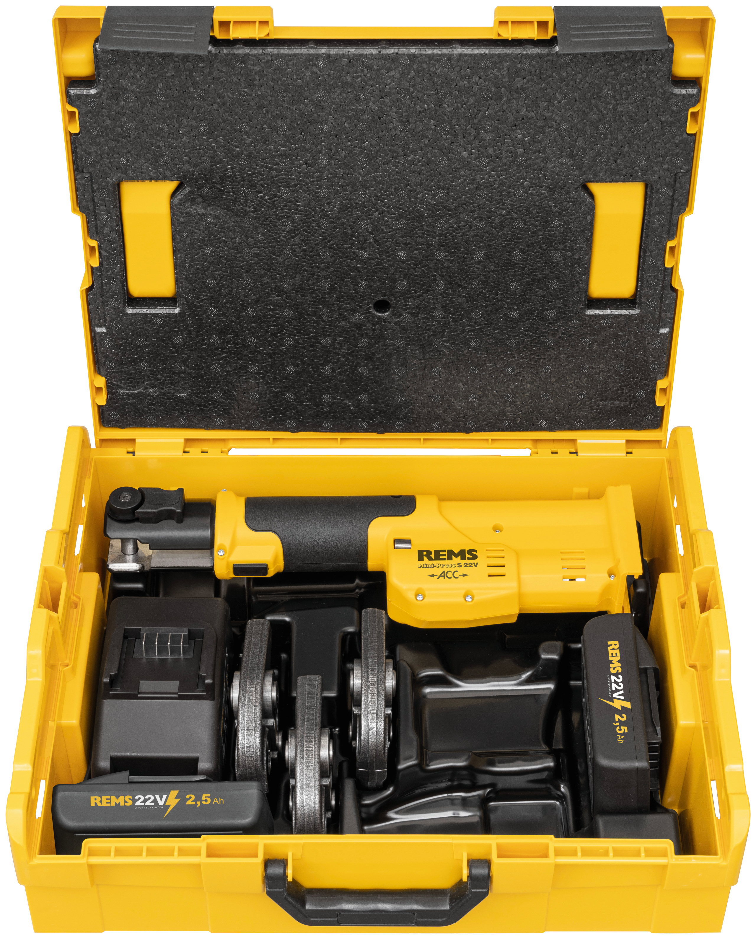 Rems 578904 R220 Mini-Press S 22V Accu-Perstang incl. persbekkenset U 16+20+25 en 2x 2,5Ah met lader in L-Boxx