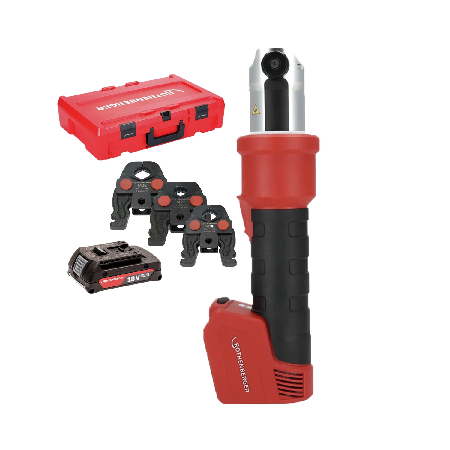 Rothenberger 1000005050 ROMAX NANO iJAWs Set Hybride accu persmachine 18V incl. persbekken U15-22-28, 1x 2.0Ah en lader in koffer