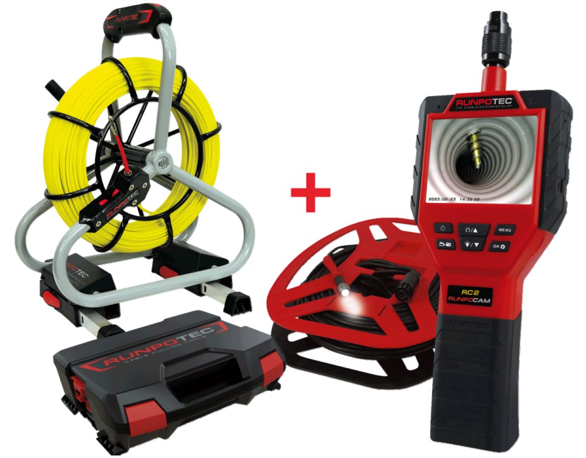 Runpotec 11140 ACTIESET Inspectiecamera RC2 50m + Profi-Set Glasvezel Trekveer 4,5 mm 50m