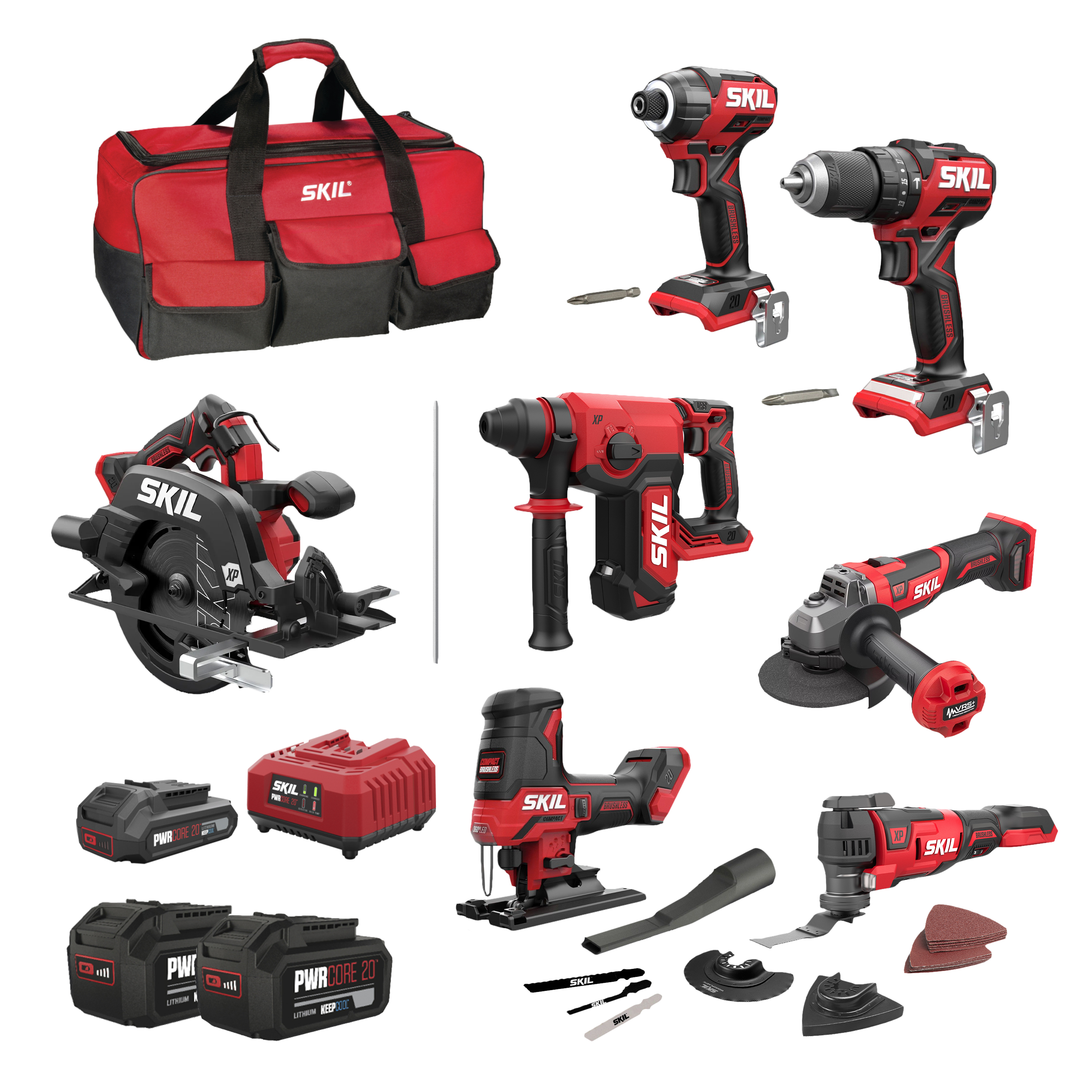 SKIL SkilTN7 7-delige Comboset Professionele 18V Gereedschapset met Toolbag 20V 