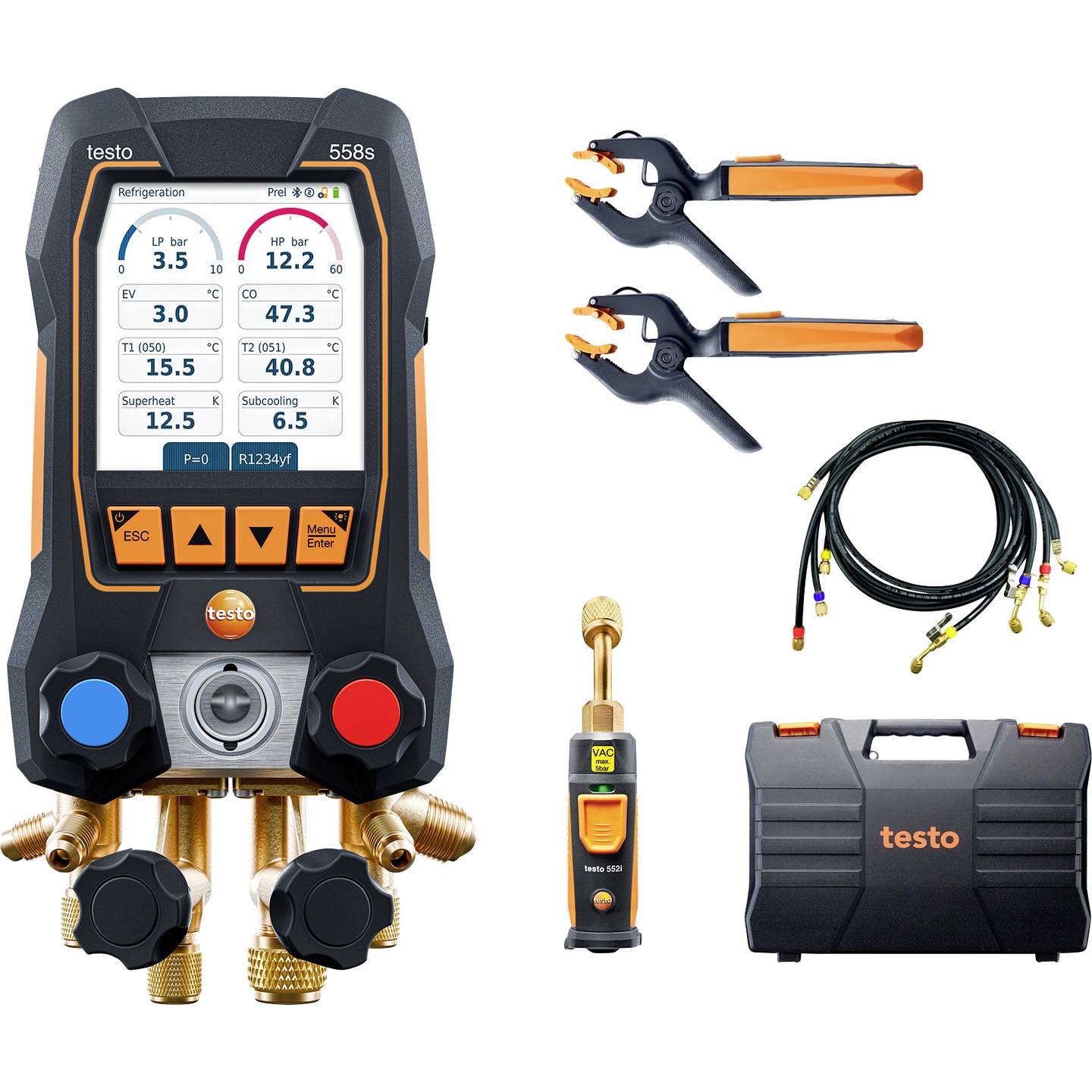 Testo 0564 5583 558s - Smart vacuüm-set Digitale manifold met draadloze temperatuur- en vacuümsondes en set van 4 vulslangen